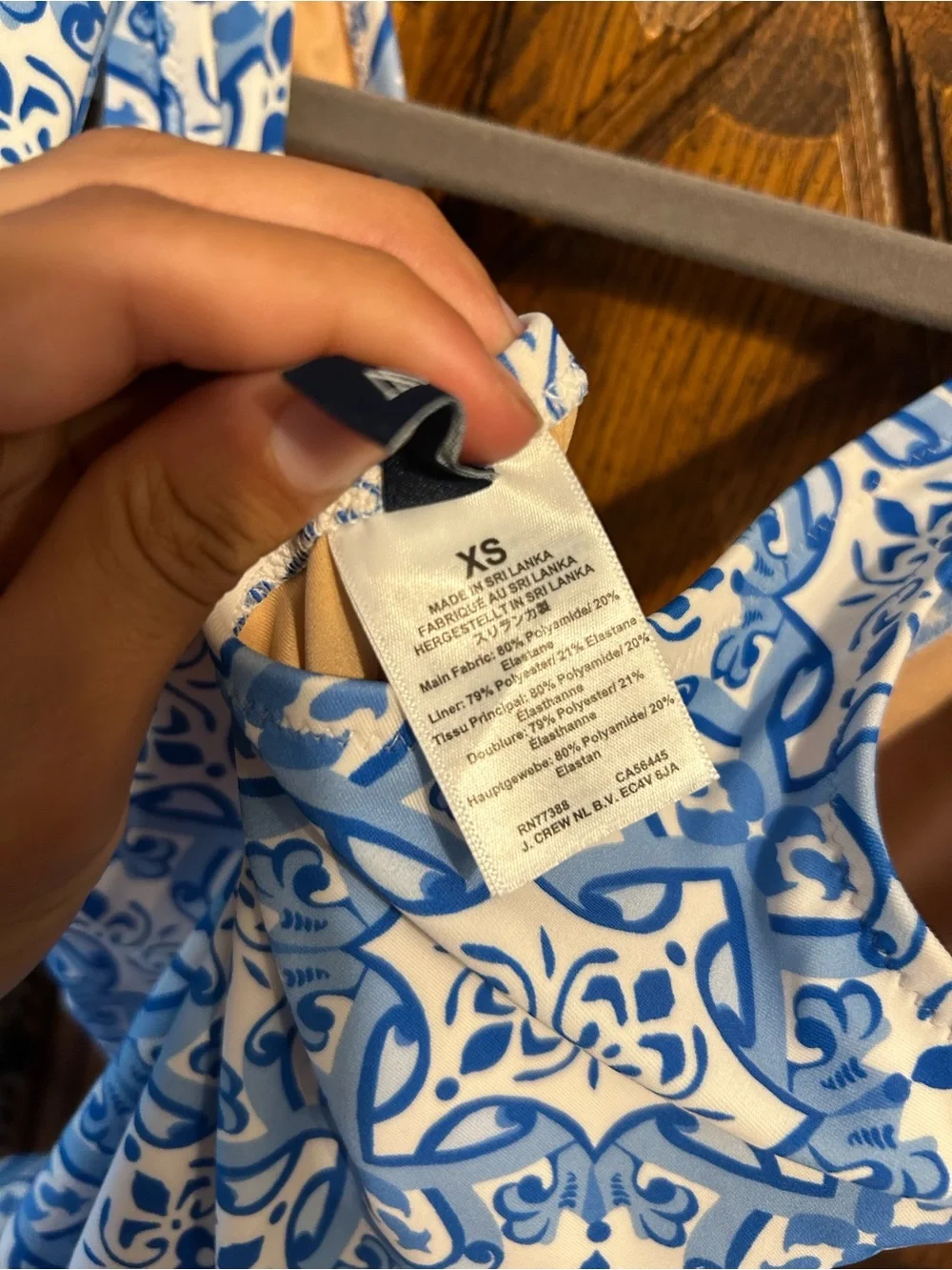 J. Crew Blue & White Tile-Print One-Piece Swimwear with Tie Straps